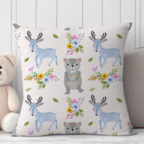 Woodland Deer Bear Baby Nursery Pattern Throw Pillow