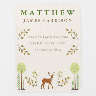 Woodland Deer Birth Announcement Baby Blanket