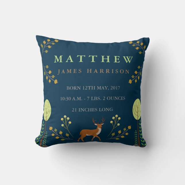 Woodland Deer Birth Announcement Pillow (Front)