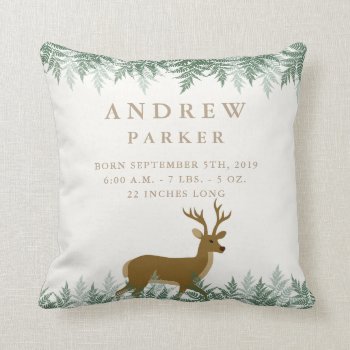 Woodland Deer Birth Announcement Stats Pillow by OS_Designs at Zazzle