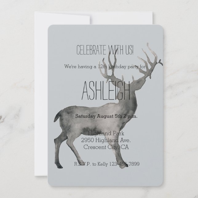 Woodland Deer birthday Invitation (Front)