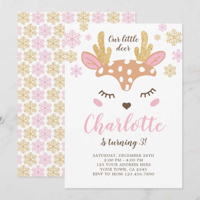 Woodland, Deer Birthday Invitation (Front/Back)