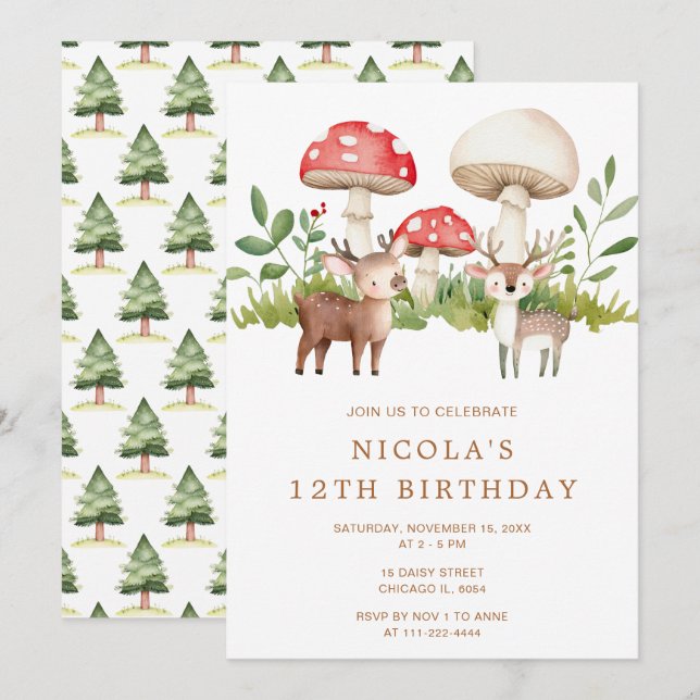 Woodland Deer Birthday Party Invitation (Front/Back)