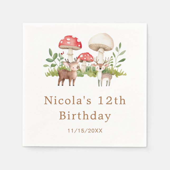 Woodland Deer Birthday Party Napkins (Front)