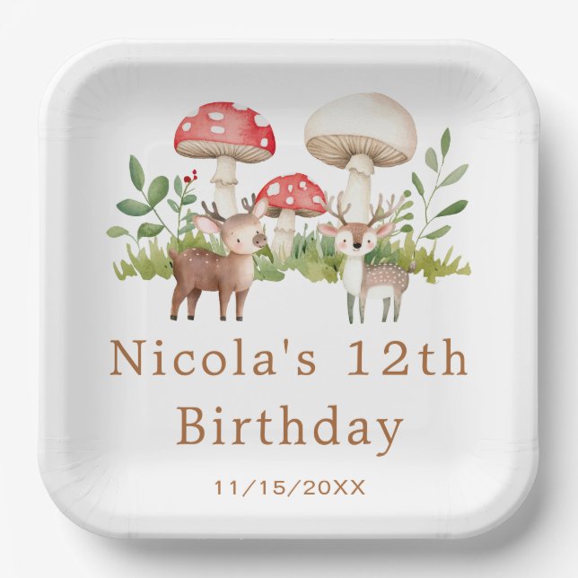 Woodland Deer Birthday Party Paper Plates (Front)