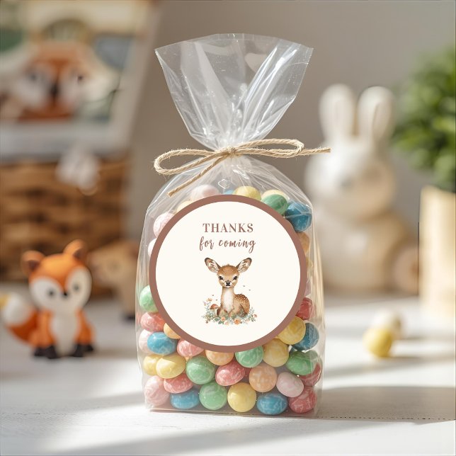 Woodland Deer Birthday Rustic Thanks for Coming Classic Round Sticker (Creator Uploaded)