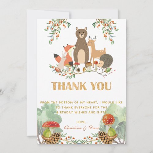 Woodland Deer Birthday Thank You Card