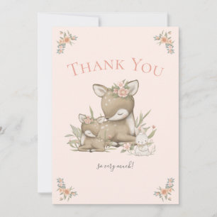 Woodland Deer Boho Girl Baby Shower Thank You Card