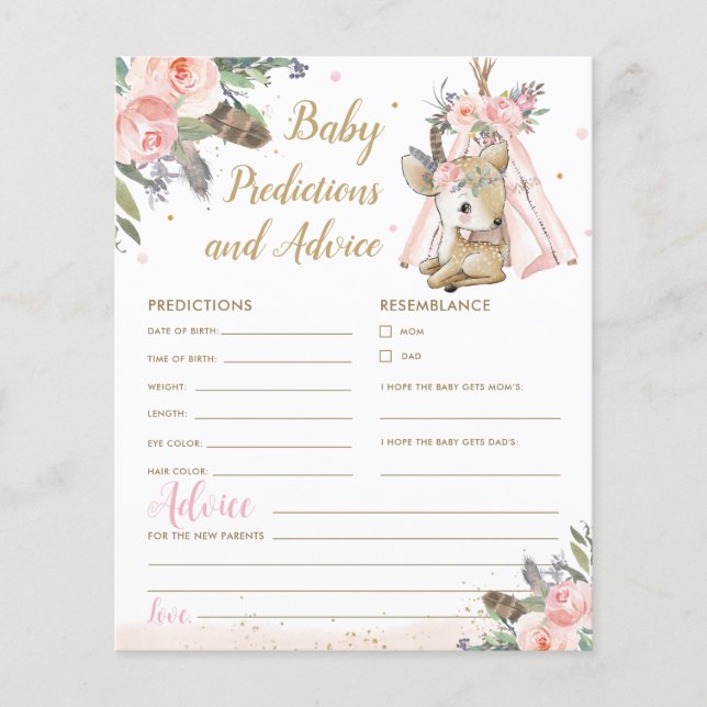 Woodland Deer Boho Tribal Baby Predictions Advice (Front)