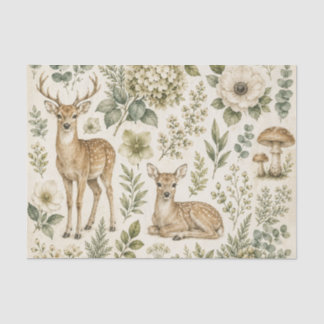 Woodland Deer Botanical Decoupage Cottagecore Flor Tissue Paper