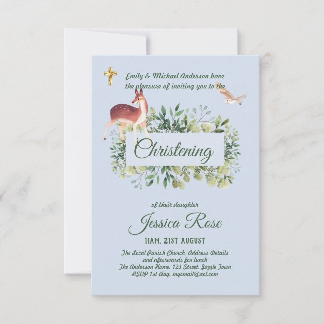 Woodland Deer Boys Christening Invites Baptism  (Front)