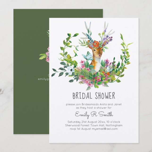 Woodland Deer Bridal Shower Invitations (Front/Back)