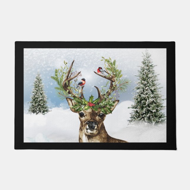 Woodland Deer Christmas Doormat Door Mat (Front)
