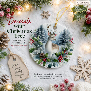 Woodland Deer Christmas Wreath Ceramic Nature Ornament