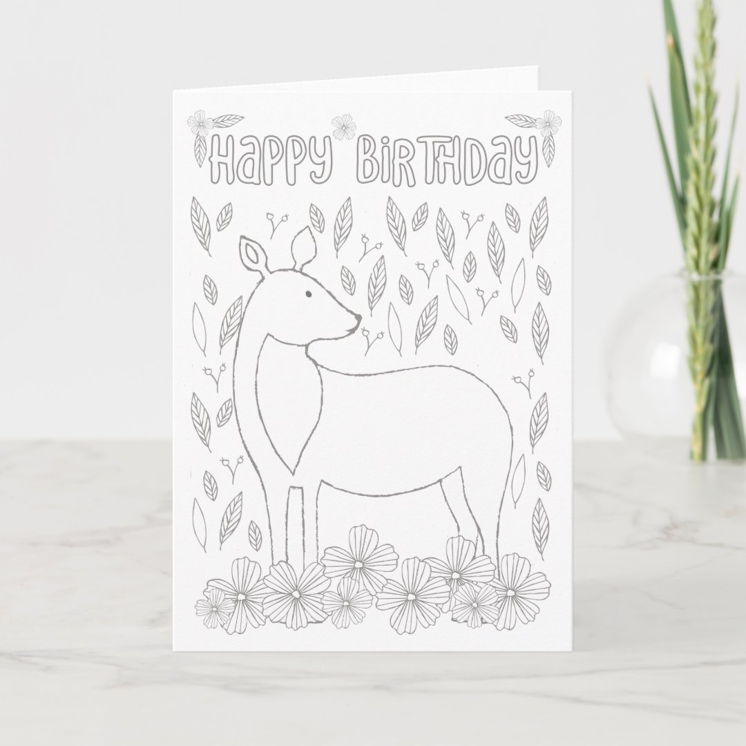 Woodland Deer Coloring Book Birthday Card | Zazzle