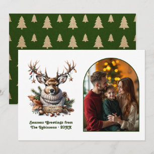 Woodland Deer Cozy Sweater Merry Christmas Photo Holiday Card
