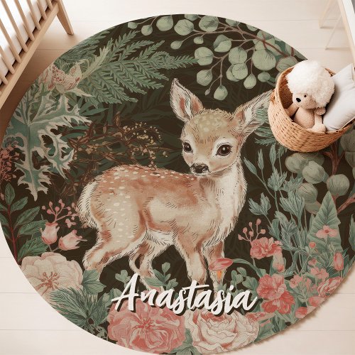 Woodland Deer Custom Name Nursery Rug