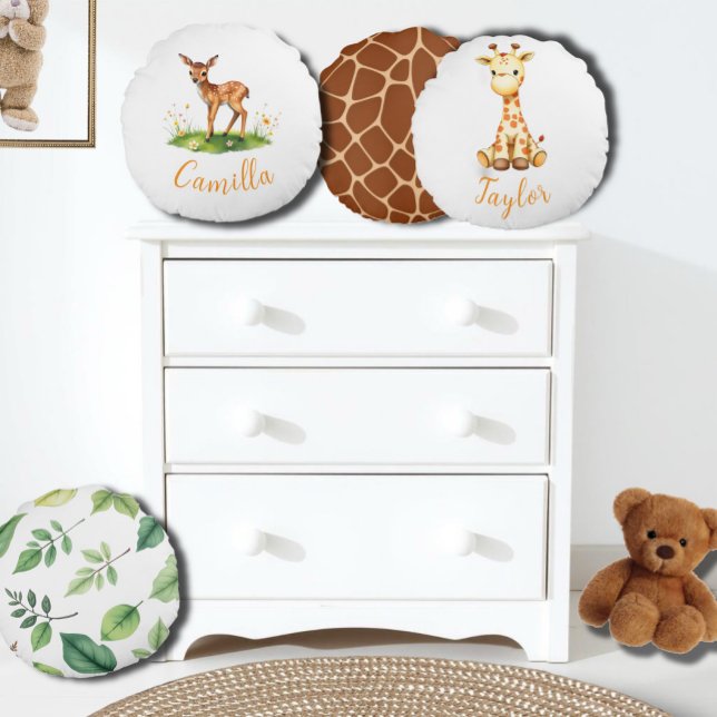 Woodland deer custom name round pillow (Creator Uploaded)