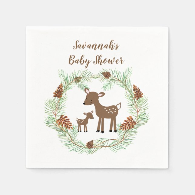 Woodland Deer Customized Baby Shower Napkins (Front)