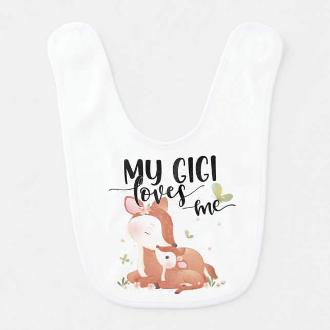 Woodland Deer Doe and Baby Fawn My Gigi Loves Me Baby Bib (Front)