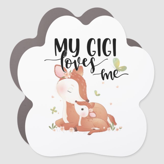 Woodland Deer Doe and Baby Fawn My Gigi Loves Me Car Magnet (Front)