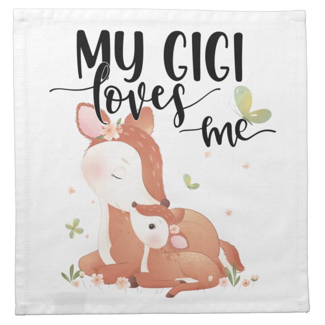 Woodland Deer Doe and Baby Fawn My Gigi Loves Me Cloth Napkin (Front)
