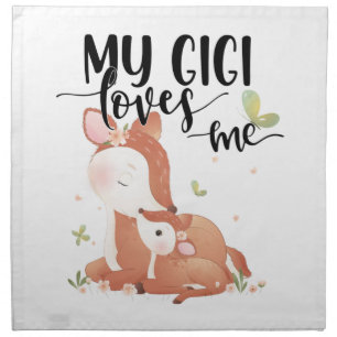 Woodland Deer Doe and Baby Fawn My Gigi Loves Me Cloth Napkin