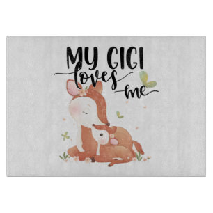 Woodland Deer Doe and Baby Fawn My Gigi Loves Me Cutting Board