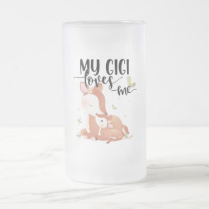 Woodland Deer Doe and Baby Fawn My Gigi Loves Me Frosted Glass Beer Mug