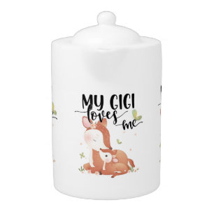 Woodland Deer Doe and Baby Fawn My Gigi Loves Me Teapot