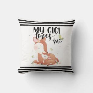 Woodland Deer Doe and Baby Fawn My Gigi Loves Me Throw Pillow