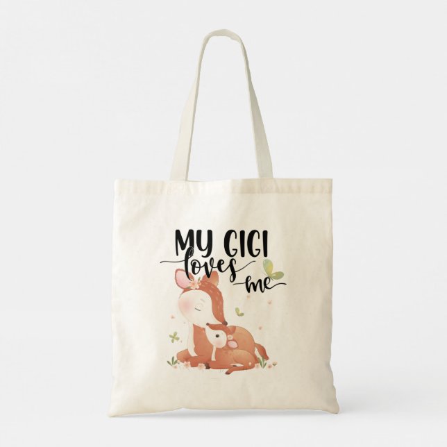 Woodland Deer Doe and Baby Fawn My Gigi Loves Me Tote Bag (Back)