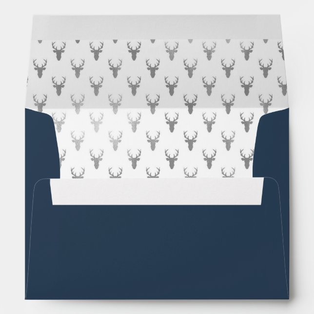 Woodland Deer Envelope, Antlers, Navy Blue, Silver Envelope (Back (Bottom))