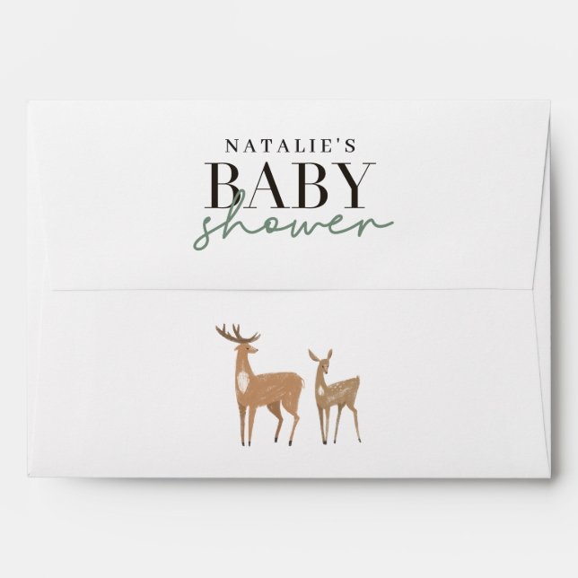 Woodland deer eucalyptus modern baby shower envelope (Back (Top Flap))