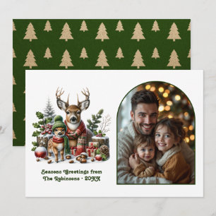 Woodland Deer Family Cozy Forest Christmas Photo Holiday Card