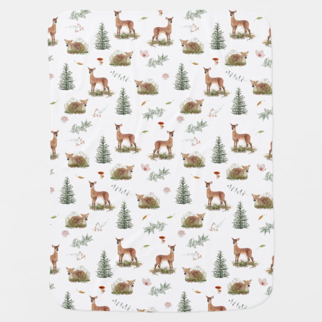 Woodland Deer Fawn Floral Baby Baby Blanket (Front)