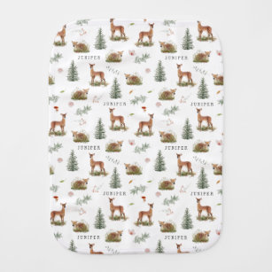 Woodland Deer Fawn Floral Baby Name Baby Burp Cloth