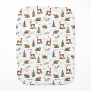 Woodland Deer Fawn Floral Baby Name Burp Cloth