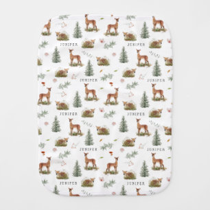 Woodland Deer Fawn Floral Baby Name Burp Cloth