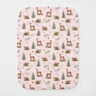 Woodland Deer Fawn Floral Baby Pink  Baby Burp Cloth
