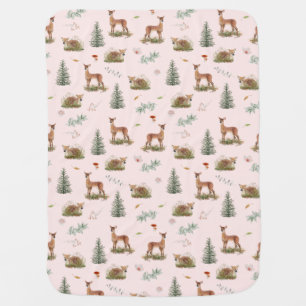 Woodland Deer Fawn Floral Baby Pink Blanket