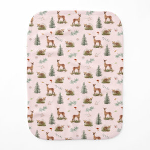 Woodland Deer Fawn Floral Baby Pink  Burp Cloth