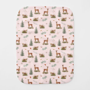 Woodland Deer Fawn Floral Baby Pink  Burp Cloth