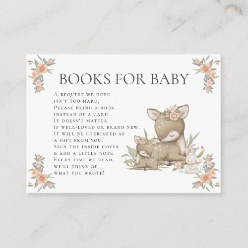 Woodland Deer Fawn Floral Girl Baby Shower Books Enclosure Card