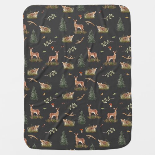 Woodland Deer Fawn Pattern Baby Gray Baby Blanket