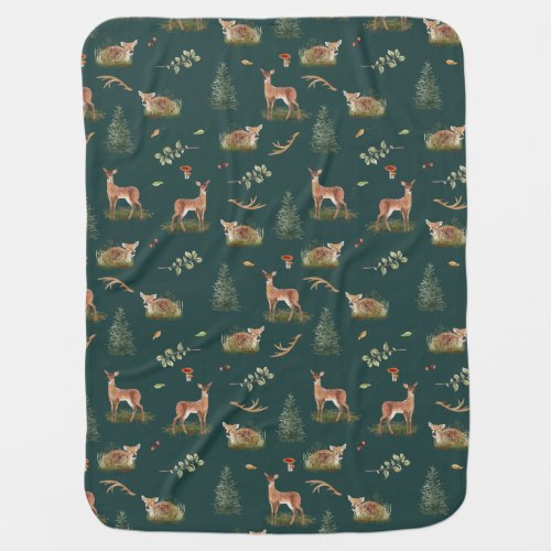 Woodland Deer Fawn Pattern Baby Green Baby Blanket