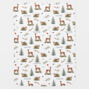 Woodland Deer Fawn Pattern Baby Name Blanket
