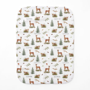 Woodland Deer Fawn Pattern Baby Name Burp Cloth