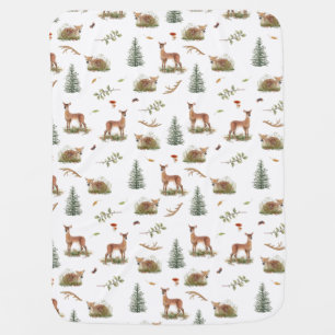 Woodland Deer Fawn Pattern Baby White Blanket