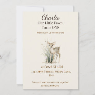Woodland Deer First Birthday Invitation